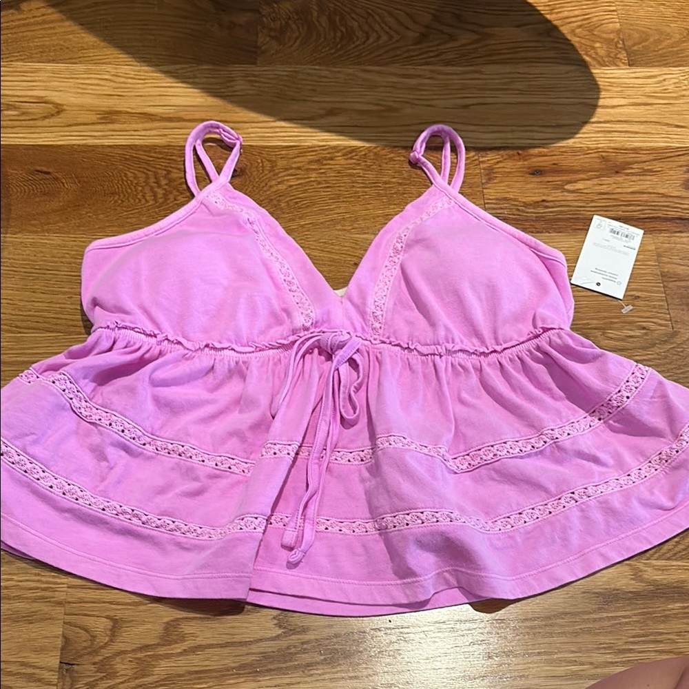 Purple Strappy Peplum Top - KOHLS - large - built in padding - NWT